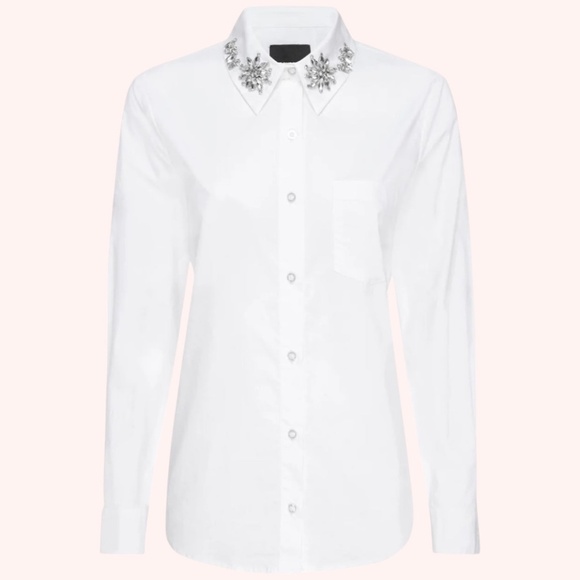 Le Superbe 80s Inspired Rhinestone Crisp White Superstar BF Button Up NWT Size 6 - Picture 1 of 6